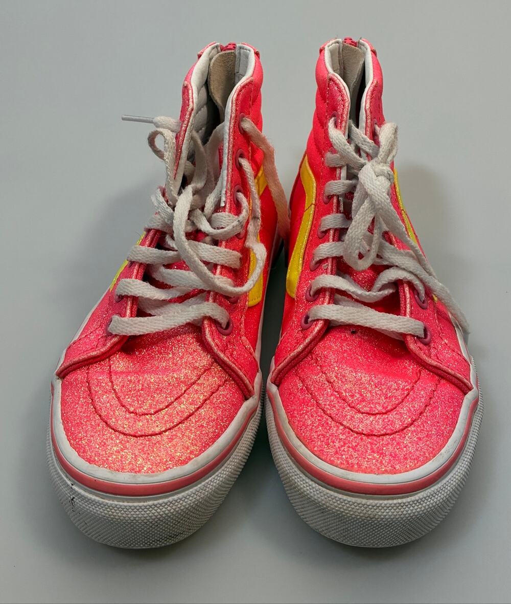 Vans SK8-Hi Zip Girls Sneakers US 13 Pink Glitter Yellow Stripe Back Zip
